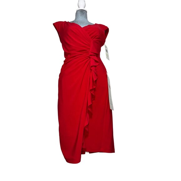 Evan-Picone-Women's Red Ruched Ruffle V-Neck Cocktail Dress Size 4 NWT - Picture 9 of 9